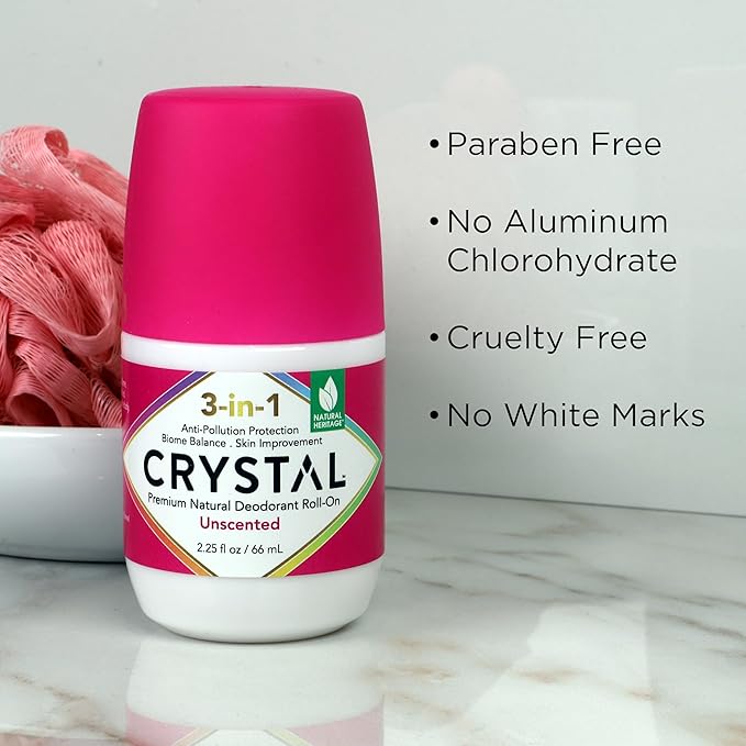 Crystal 3-in-1 BioHealth Deodorant, Unscented, Natural Odor Protection with Aloe & Hyaluronic Acid, Microbiome-Friendly, Moisturizing, Anti-Pollution Formula (2.25 Fl Oz)