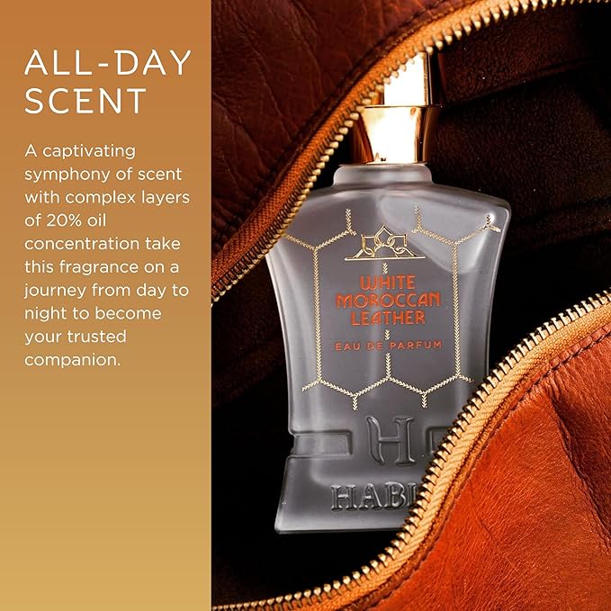 H HABIBI White Moroccan Leather Perfume for Men – 2.5 oz (75ML) Long Lasting Arabian Cologne, Spicy Woody Men Perfume, Luxury Fragrance Gift for Special Occasions