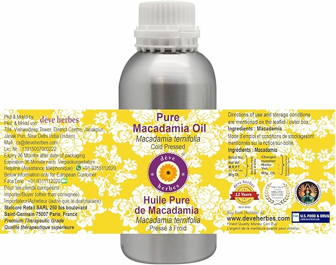 Greenwood Essential Pure Macadamia Oil (Macadamia ternifolia) Cold Pressed 1250ml (42 oz)