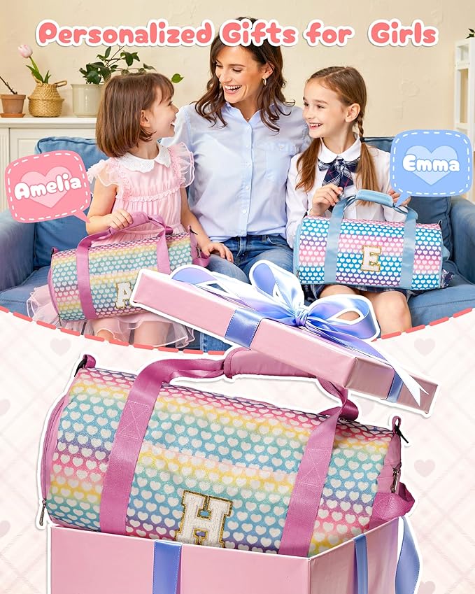 Teenager Cheer Gifts, Girls Travel Duffel Bag, Kids Initial Overnight Bags with Shoe Compartment, Personalized Weekender Bag with Makeup Pouch, Birthday Gift for Daughter (Letter P)