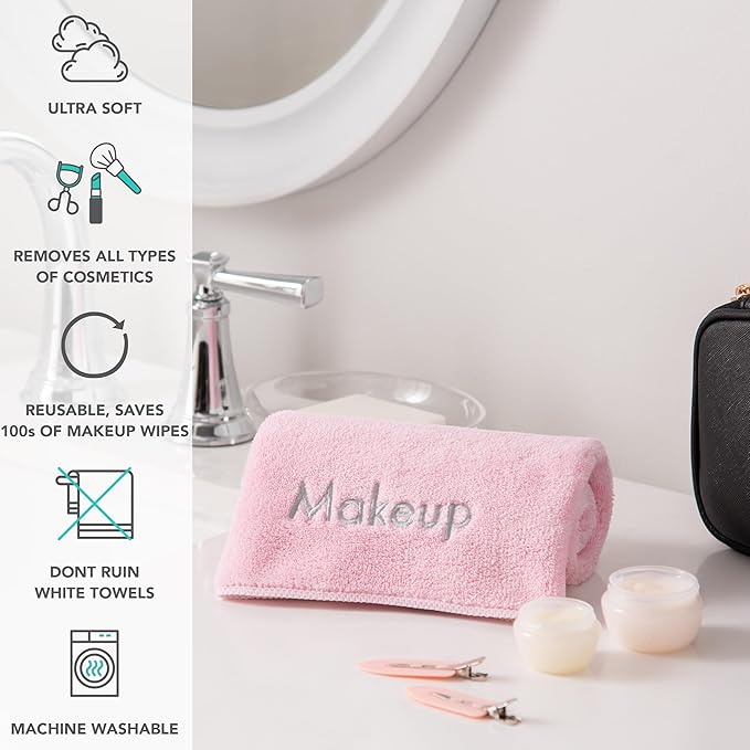 Arkwright Makeup Towels - Bulk Case of 108 - Ultra Soft & Gentle Microfiber Coral Fleece Washcloth Face Make Up Remover, Reusuable Eraser Cloth Essentials for Hosts & Artists, 13 x 13 in, Pink