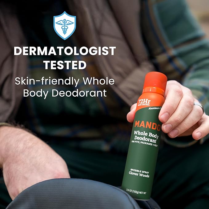 Mando Whole Body Deodorant For Men - Invisible Spray Deodorant - 72 Hour Odor Control - Low Irritation Formula - Aluminum Free, Benzene Free - 3.6 ounce Cans (Pack of 2) - Clover Woods