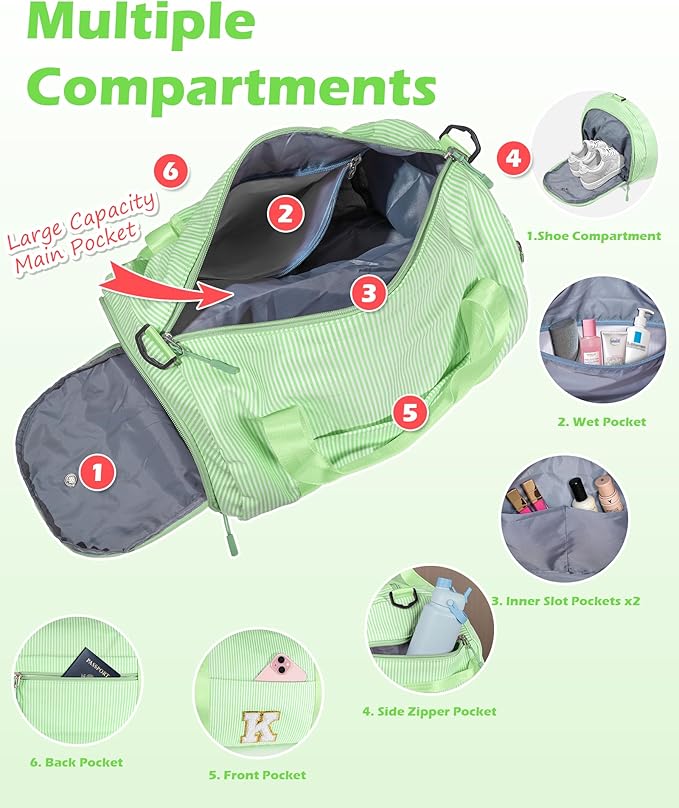 Dance Recital Gifts, Girls Travel Duffle Bag, Kids Initial Overnight Bags with Shoe Compartment, Personalized Weekend Bag with Makeup Pouch, Cheer Stuff for Granddaughter (Letter T)