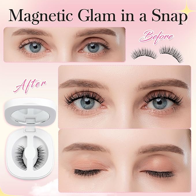 Bepholan Soft Magnetic Eyelashes, Reusable Magnetic Lashes with Applicator, Glue-free False Lashes without Eyeliner, Easy to Wear and Remove (RC24)