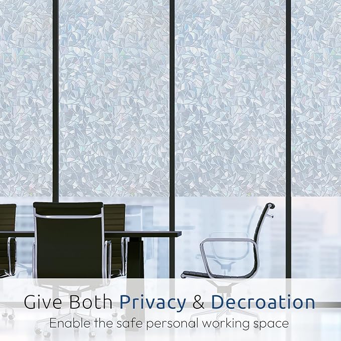 rabbitgoo Window Privacy Film Rainbow Film Decorative Window Sticker, 3D Static Stained Glass Cling Tint for Home Heat Control Non-Adhesive, Grayish Silver, 11.8 x 78.7 inches