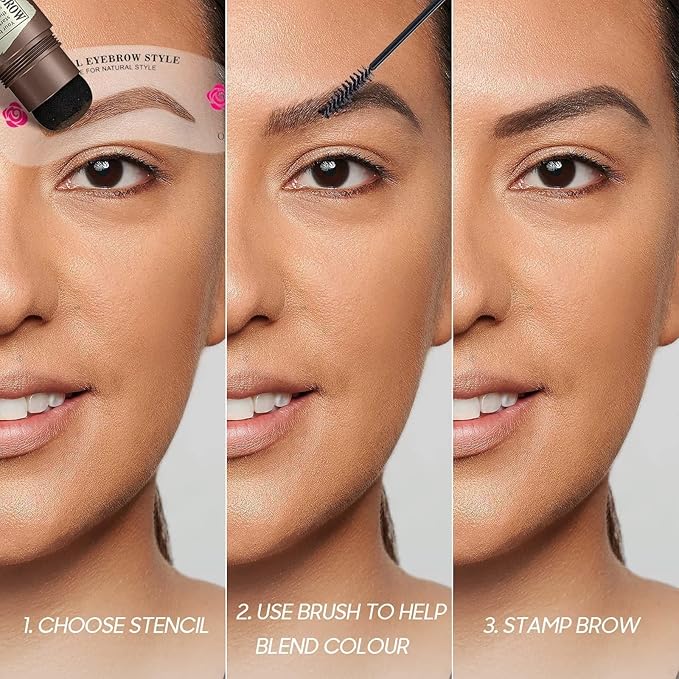 Eyebrow Stamp Stencil Kit - Eyebrow Powder with Brush Long-Lasting & Waterproof Brow Shaping Kit with 24 Reusable Thin & Thick Eyebrow Stencils for Natural Eyebrow Color (Black Brown)