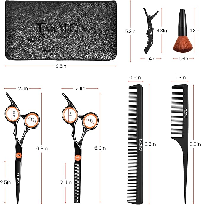 TASALON Hair Cutting Scissors Kit- All-in-1 Set of Hair Cutting Scissors - Professional Hair Shears, Thinning Scissor, Hair Comb, Neck Duster in Leather Bag -Haircut Scissor Kit