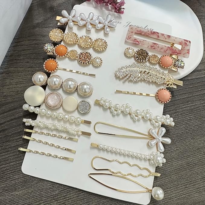 Mehayi 20 PCS Pearl Hair Clips Set Fashion Korean Acrylic Resin Hair Barrettes, Bobby Pins Hairpins for Women and Ladies Girls Headwear Styling Tools, Hair Accessories for Decorative Party Wedding