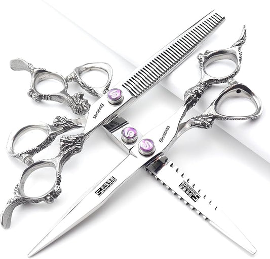 Hairdresser Professional 6-7-8-9 Inch High-End JP440c Hairdresser Scissors Suit Hairstyle Hairstyle Tools Hair Scissors Set (Scissors Set) (7-Inch 3PC-C)