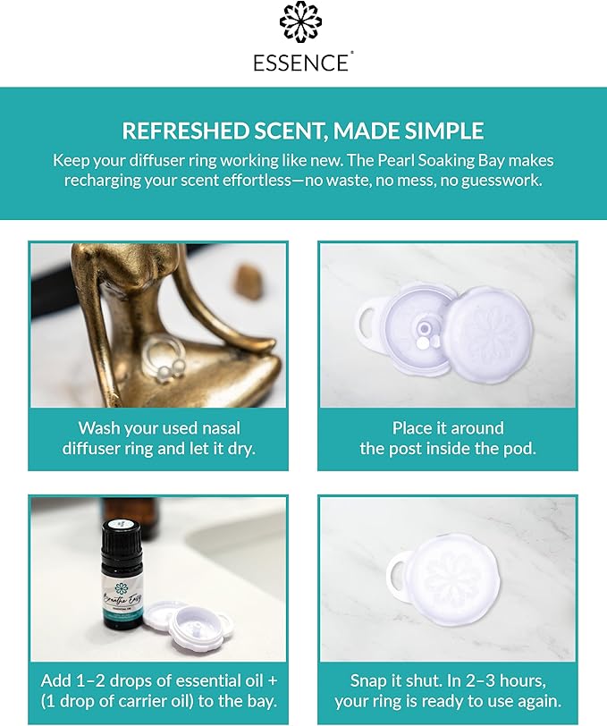 Essence Pearl Travel Case - Wearable Aromatherapy Kit with Nasal Diffuser Rings, Soaking Bay, and 5mL Essential Oil – Portable Wellness Gift Set for On‑The‑Go Self Care
