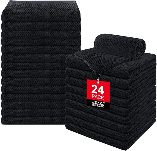 HOMEXCEL Soft Salon Towels 24 Pack, (16 x 27 Inches) Microfiber Highly Absorbent Barber Towel, Black Fast Dry Hand Towels for Salons, Gym, Spa, Pool, Massage Parlors and Personal Use