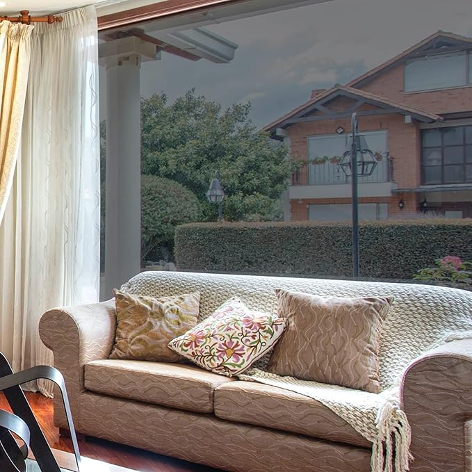 HIDBEA One Way Window Film, Daytime Privacy Sun Blocking Reflective Window Film No Glue Static Cling Heat Control Window Tinting Film for Home and Office, Black Silver, 35.4 x 196.8 Inch