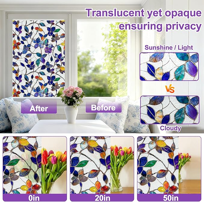 Window Privacy Film Stained Glass Window Film Frosted Window Film Window clings Non-Adhesive Reusable Decorative for Home Removable (Purple Frosted,35.4 X 157.4 in