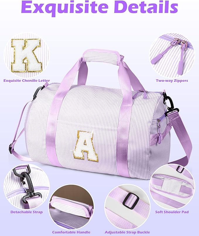 Gift for 4 Year Old Girl, Girls Travel Duffle Bag, Kids Initial Overnight Duffel Bags with Shoe Compartment, Personalized Dance Bag with Cosmetic Pouch, Preppy Stuff (Letter C)