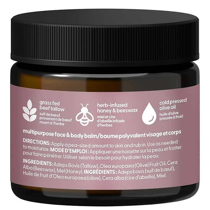 100% Grass Fed Beef Tallow for Skin, Body and Face | Moisturizing Honey Balm Scented with Cinnamon, Rosemary, Peppermint and Clove Bud Essential Oils | Suitable For Dry & Irritated Skin, 2 oz (57g)