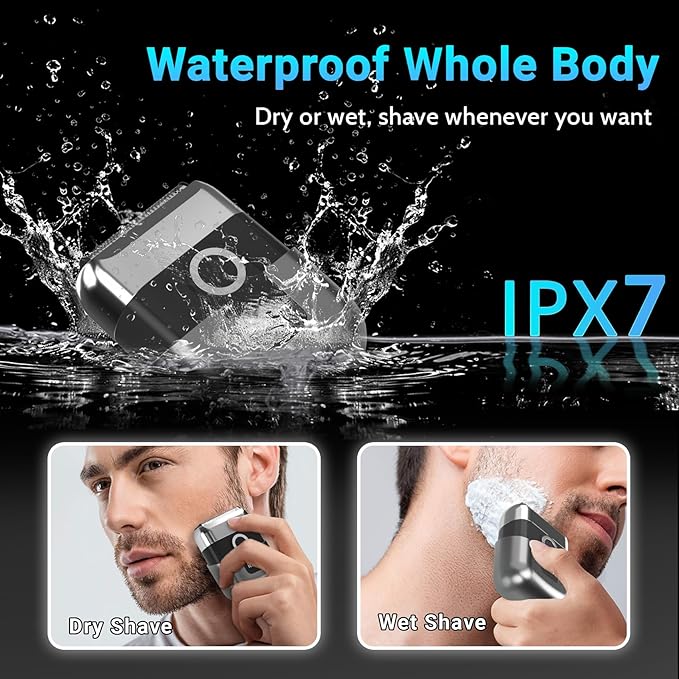 Electric Foil Shavers for Men: Mini Electric Razor, Foil Shaver for Face, IPX7 Waterproof Wet Dry Cordless Razor with 3 Floating Blades, LED Display for Travel & Home, USB Type C