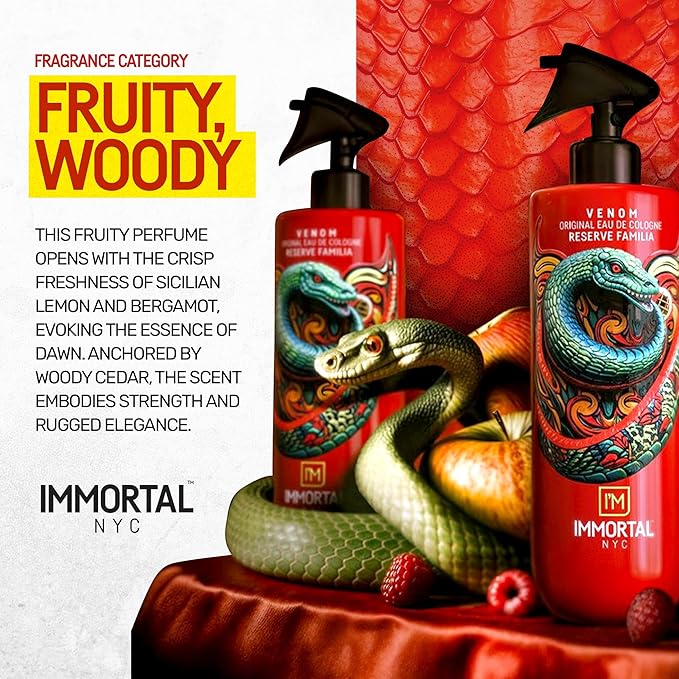 Immortal NYC Reserve Venom After Shave For Men Body/Face, 17 oz- Moisturizing and Refreshing Fruity Floral Men's Cologne