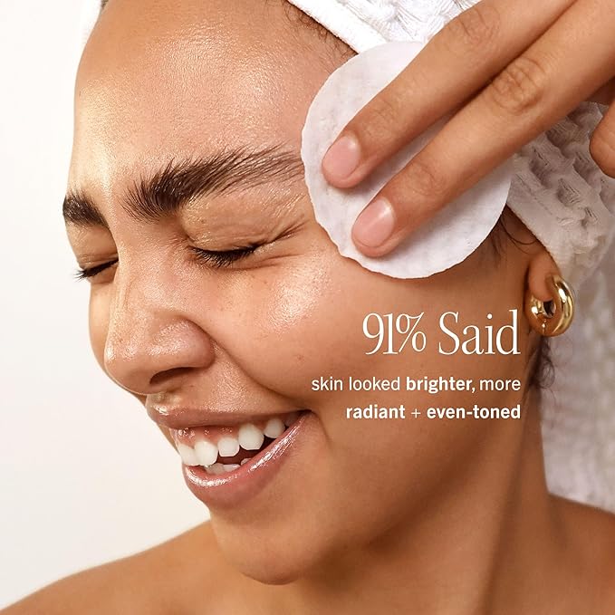 First Aid Beauty - Facial Radiance Pads with Glycolic & Lactic Acids, Daily Exfoliating Pads with AHA, Visibly Smaller Pores, Help Tone & Brighten Skin, One-Step Makeup Prep, Compostable, 60