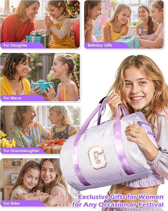 Gift for Teenager, Girls Travel Duffle Bag, Kids Initial Overnight Duffel Bags with Shoe Compartment, Personalized Dance Bag with Cosmetic Pouch, Teen Girl Gifts Trendy Stuff (Letter A)