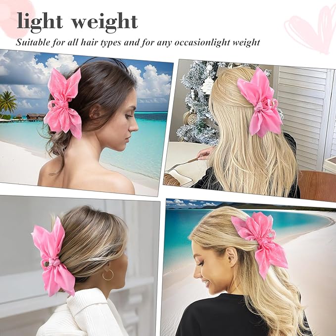 Bow Claw Clips Bow Hair Clips 2PC Pink Big Hair Bows for Women Butterfly Styling Large Hair Clips for Thick Hair for Girls Hair Accessories for Teen