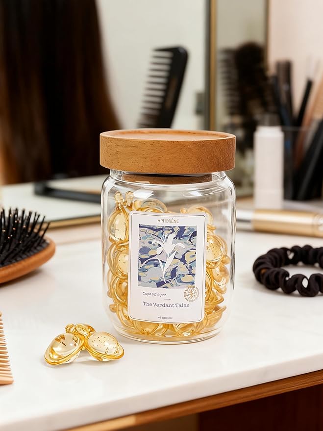 Hair Treatment Oil Capsules for Frizzy or Damaged Hair – Lightweight Leave-In Serum with Vitamins & Freesia Scent, Shine Booster, 45 Capsules