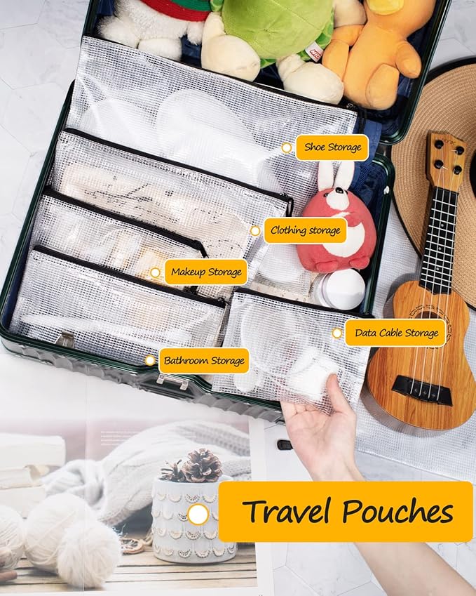 SUNEE Plastic Mesh Zipper Pouch 9.2x12.5 in (Black, 18 Packs),Extra Large Water-Resistant Zip Bag for School Office Supplies, Puzzles & Games Organizing Storage