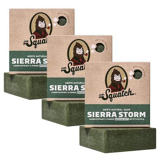 Dr. Squatch Natural Bar Soap for Men - Cold Process Soap with No Harsh Chemicals - Sierra Storm (5 oz, 3-Pack)