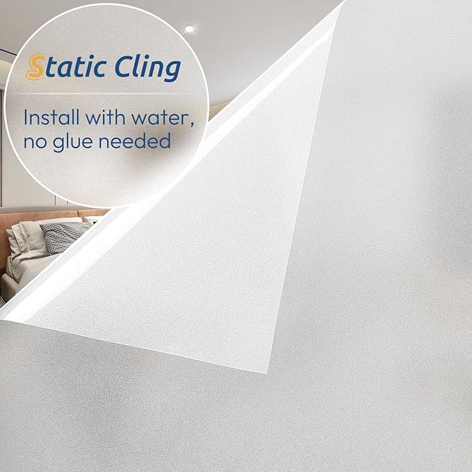 rabbitgoo Window Privacy Film, Frosted Glass Window Clings, Static Cling UV Heat Blocking Door Stickers for Home Bathroom, Removable Indoor Decal Coverings Day and Night, Pure, 11.8 x 118.1 Inches