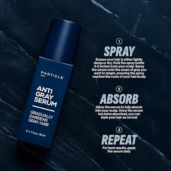 Particle Anti-Gray Serum for Men – Gradually Reduces Gray Hair on Head & Beard Without Dye – Natural Gray Reduction with Silverfree™, Vitamin A, Melitane & Allantoin – Peroxide & Ammonia Free