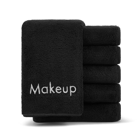 Arkwright Makeup Towels - Pack of 6 - Ultra Soft & Gentle Microfiber Coral Fleece Washcloth Face Make Up Remover, Reusuable Eraser Cloth Essentials for Hosts & Artists, 13 x 13 in, Black