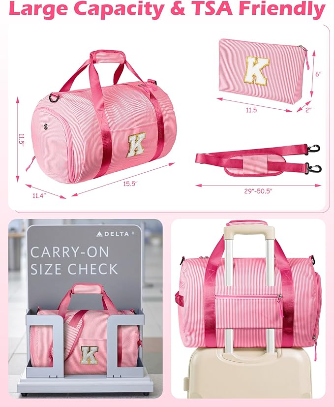 Dance Recital Gifts, Girls Travel Duffle Bag, Kids Initial Overnight Bags with Shoe Compartment, Personalized Weekend Bag with Makeup Pouch, Gifts for 3 4 5 6 7 Year Old Kid (Letter T)