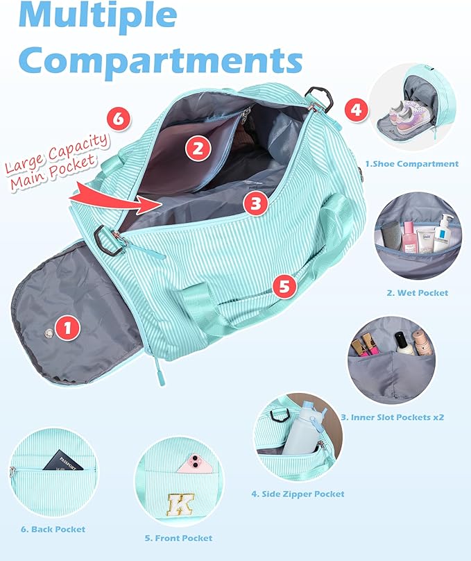 Birthday Gift for Daughter, Girls Travel Duffle Bag, Kids Initial Overnight Bags with Shoe Compartment, Personalized Weekend Bag with Cosmetic Pouch, Cute stuff for Tween (Letter D)