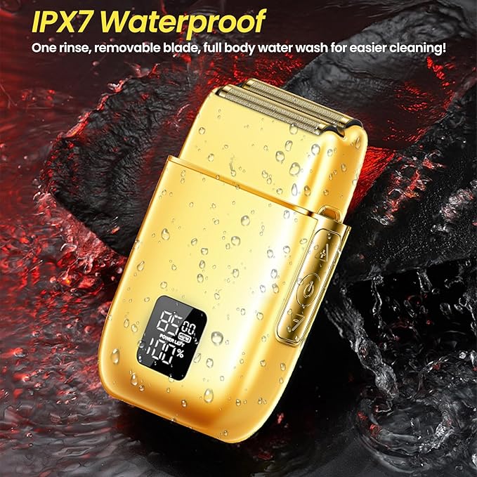 Electric Foil Shavers for Men, 3 Speed Electric Razor for Men, High Speed Dual Floating Blades, IPX7 Waterproof Wet & Dry, LED Display, USB Type C Charging, Foil Razor for Face/Beard/Head (Gold)