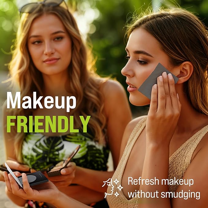 Natural Oil Blotting Sheets for Face with Bamboo Charcoal - 4pk/400 Makeup Friendly Oil Absorbing Sheets for Face - Blotting Papers for Oily Skin - Perfect for Keeping in Purse - Oil Control Film
