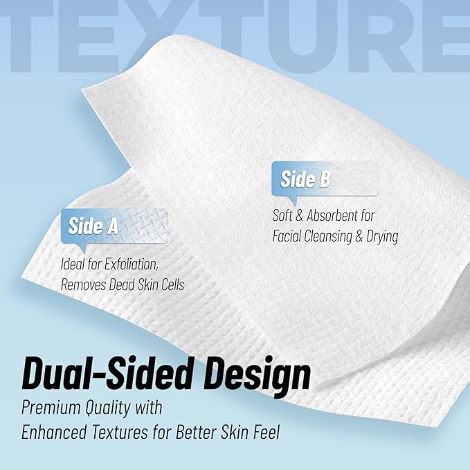 XL Disposable Face Towels | 50 Count, 100% Biodegradable, Ultra Soft & Larger (10"x12") | Bio-Based Fiber, Sustainable & Gentle for Sensitive Skin and Makeup Removal