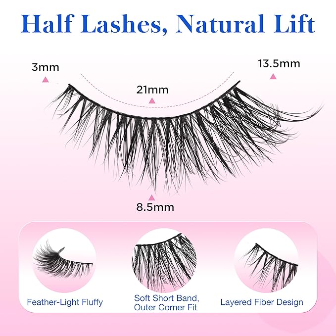 Bepholan Half False Eyelashes Natural Look 3D Cat Eye Lashes 7 Pair Thin Soft Clear Band Cat Eye Lashes Fluffy Faux Mink Eyelashes Easy to Apply(BH306)