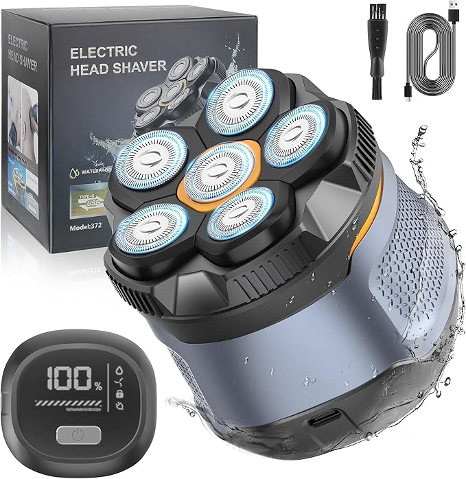 6D Electric Head Shaver for Men, Magnetic Wet & Dry Razor Electric Razor Hair Trimmer, IPX6 Waterproof, LED Display, Rechargeable Cordless Grooming Kit