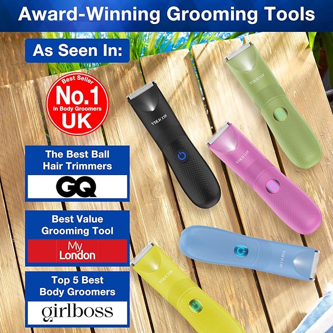 VIKICON Unisex Hair Trimmer - Cordless Electric Razor for Men and Women, Waterproof, Adjustable Length Guards, LED Light, Removable Blade Heads, 60-Minute Continuous Shaving
