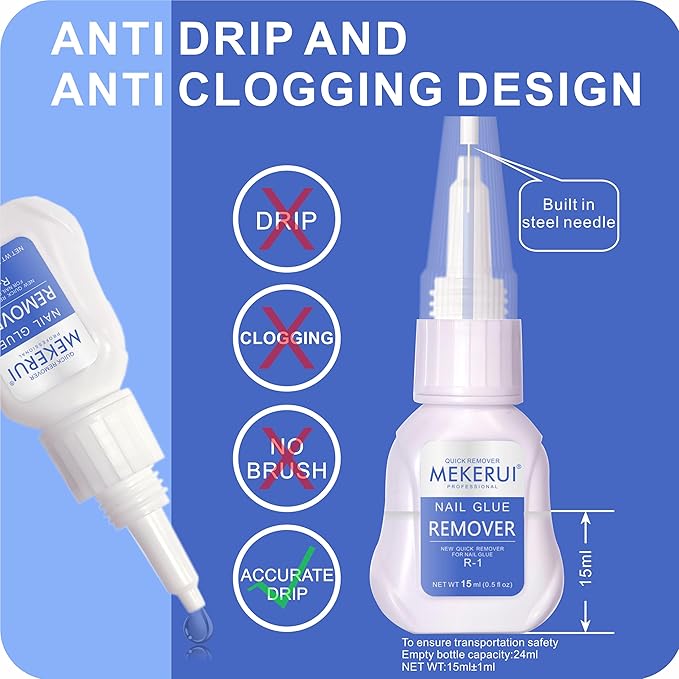 Mekerui(2 sets) New Upgrade Super Strong Nail Glue Gel and Quickly Glue Remover Set Press ons,G1 Long-lasting 30+ Days Without UV Light,R1 Dropper-type Easily Remove, Salon Professional