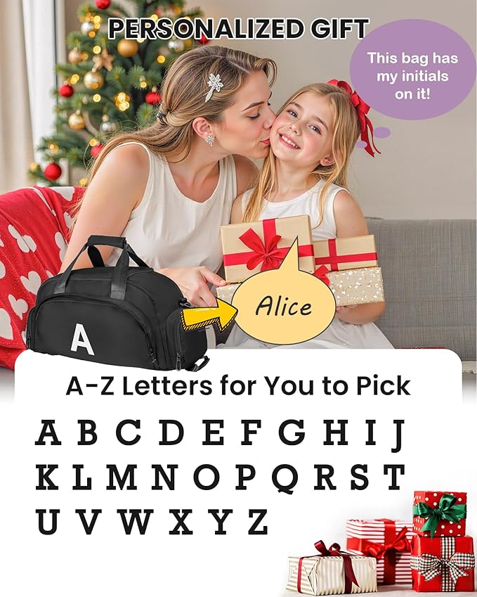 8 Year Old Boy Birthday Gifts, Initial Gym Bags with Shoe Compartment, Dance Bag for Girls, Monogram Kid Overnight Bags, Travel Duffle Tote-Perfect for Basketball Soccer Sport (Letter F)