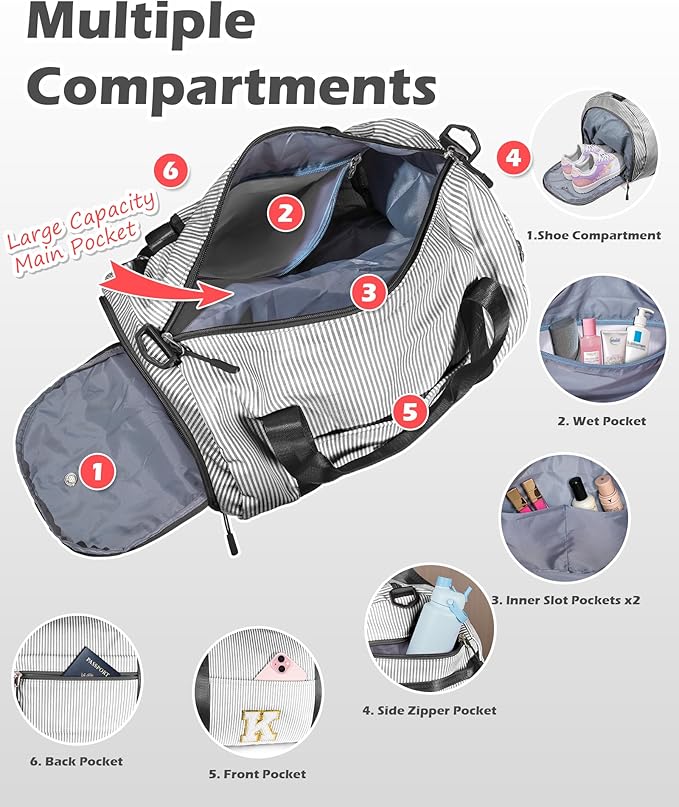 Teen Girls Birthday Gifts, Girls Travel Duffle Bag, Kids Initial Overnight Bags with Shoe Compartment, Monogram Weekender Bag with Makeup Pouch, Cute Stuff for Sister Daughter (Letter J)