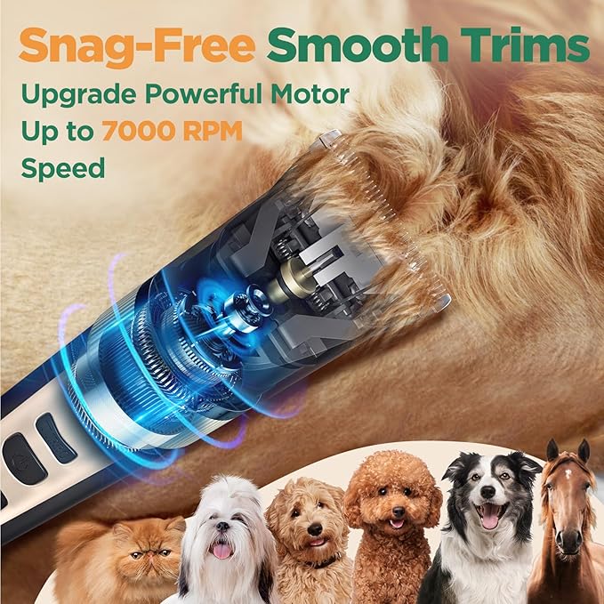 Gimars Professional 7000rpm Low Noise 55db Cordless Rechargeable Dog Clippers, 3.0 Motor Powerful Dog Long Hair Trimmer Grooming Shaver Kit, Electric Pet Hair Clippers for Cat, Horse