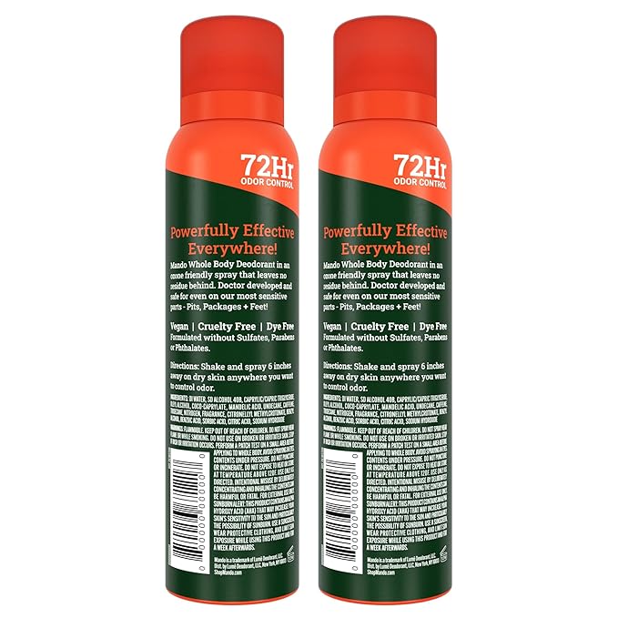 Mando Whole Body Deodorant For Men - Invisible Spray Deodorant - 72 Hour Odor Control - Low Irritation Formula - Aluminum Free, Benzene Free - 3.6 ounce Cans (Pack of 2) - Clover Woods