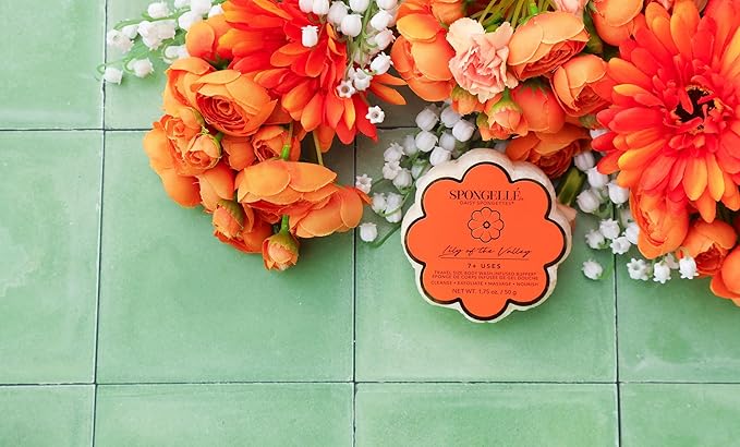 Spongelle Lily of the Valley Spongette Loofah Body Scrubber | Bath & Shower Loofah for Women | Body Scrubber Exfoliator with Body Wash Infused Sponge | 5+ uses | Soft Lily, Jasmine & Fresh Green Notes