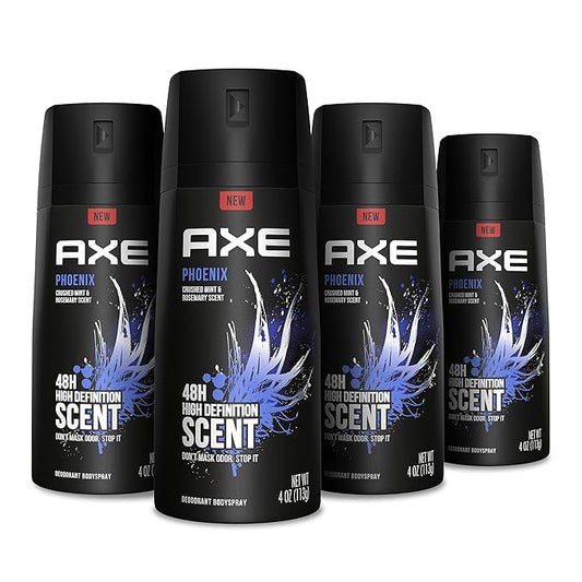 Axe Body Spray Deodorant For Long Lasting Odor Protection, Phoenix Deodorant For Men Formulated Without Aluminum 4oz 4 Count