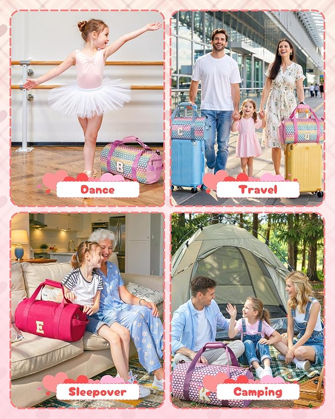 Sweet Gift for Teen, Girls Travel Duffel Bag, Kids Initial Overnight Bags with Shoe Compartment, Initial Duffle Bag with Makeup Pouch, 3 4 5 6 7 8 Year Old Girl Birthday Gifts (Letter T)