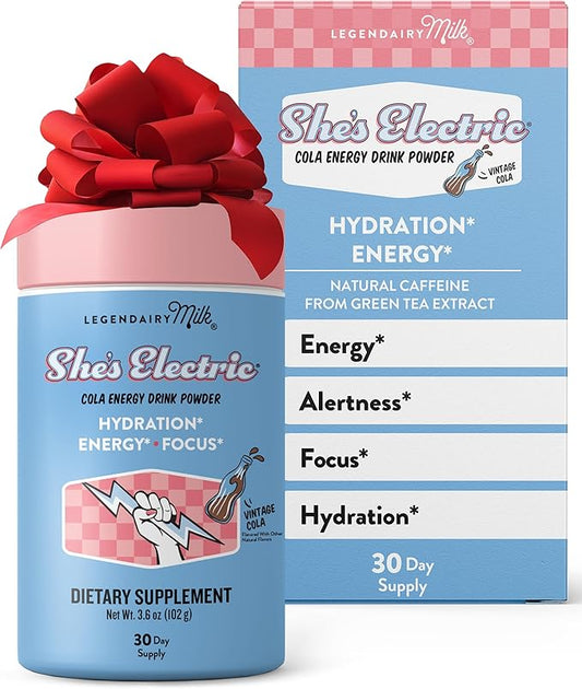 Legendairy Milk She’s Electric – Cola Flavor, Energy Powder Clean Energy Hydration Powder - Sugar Free - Calorie Free - Vitamin B6 & Vitamin B12 - Green Tea Extract - Beverage, Drink Mix