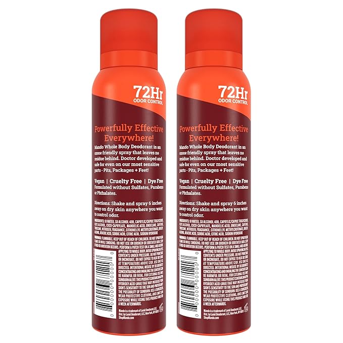 Mando Whole Body Deodorant For Men - Invisible Spray Deodorant - 72 Hour Odor Control - Low Irritation Formula - Aluminum Free, Benzene Free - 3.6 ounce Cans (Pack of 2) - Bourbon Leather