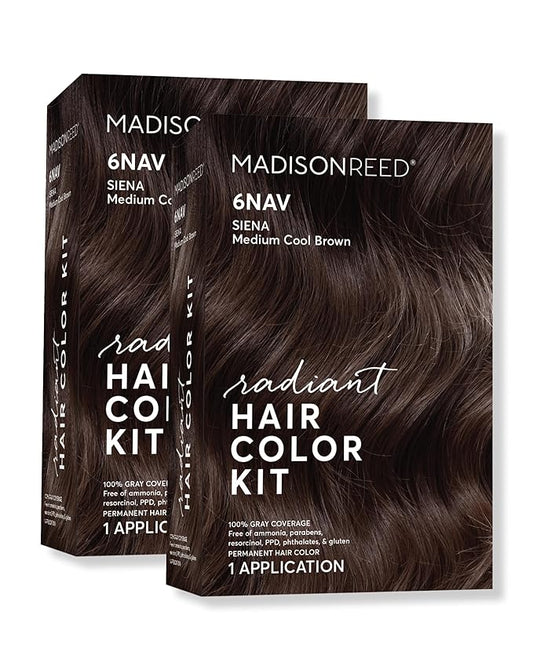 Madison Reed Radiant Hair Color Kit | 6NAV Medium Cool Brown (Siena Brown) for 100% Gray Hair Coverage | Dimensional Salon-Quality Permanent Hair Dye | PPD-Free & Ammonia-Free | 2 Pack