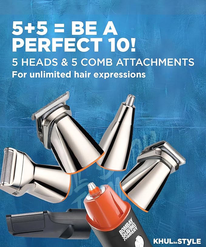 Bombay Shaving Company All-in-One Beard, Body, Nose Trimmer | 11- Piece Men’s Grooming Kit for Beard, Body, Nose Trimmer and Hair Clipper for Wet/Dry Shave | Quick Charge Time | IPX6 Water Proof